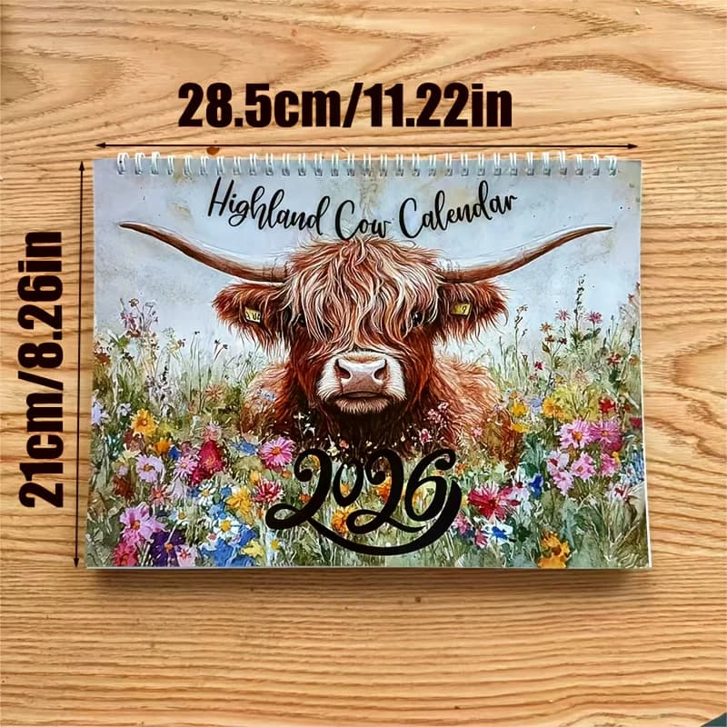 Calendario da parete 2026Highland Cow: agenda giornaliera della mucca scozzese, programma annuale e taccuino mensile