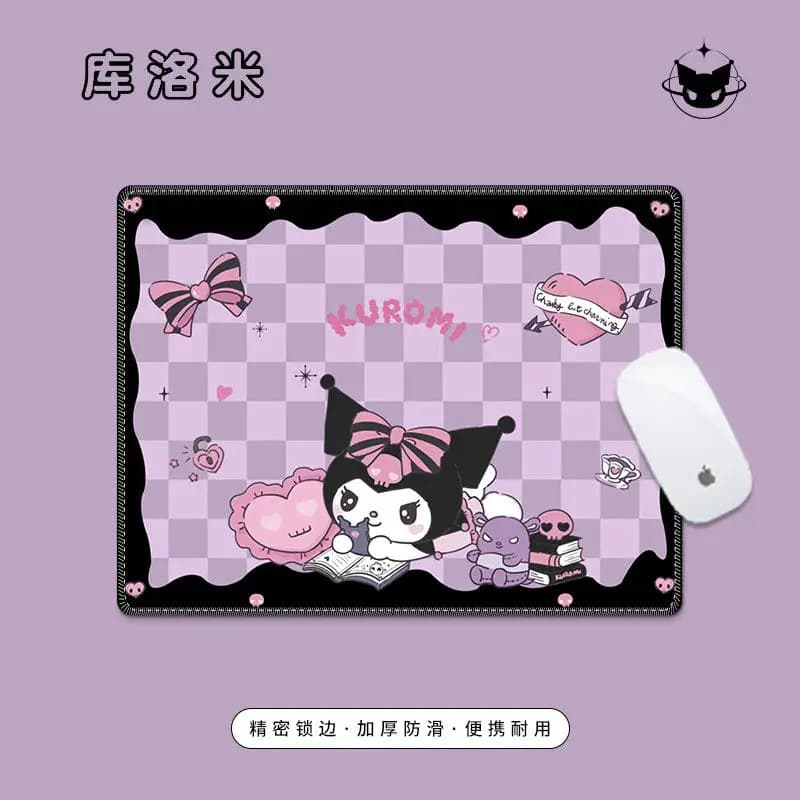 Tappetino per mouse in pelle piccolo e carino Kuromi per ragazze, tappetino per tastiera da computer con cartoni animati, tappetino da scrivania per ufficio, tappetino per mouse portatile
