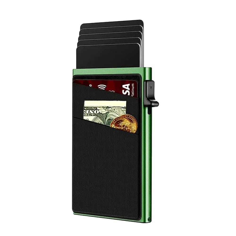 Porta carte antifurto RFID automatico Interruttore Design laterale Fondo scatola di metallo Scatola di carte da uomo Rinforzo a vite