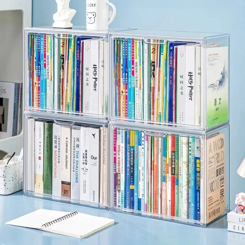 Contenitore Trasparente in Acrilico per Libri, Scatola Espositiva, Contenitori Grandi per Libreria, Organizzatore da Scrivania Grande, Cubo in Plastica per Giocattoli