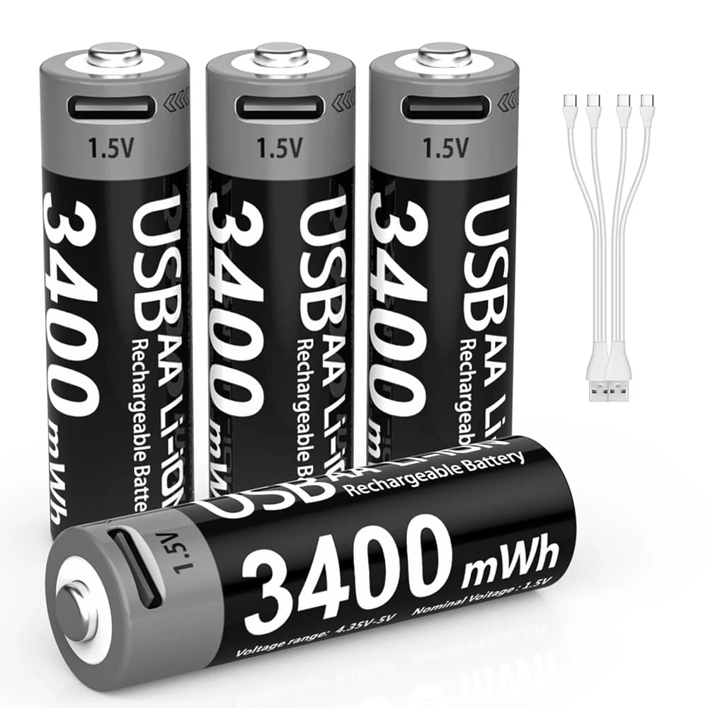 Kuugro High Capacity 1.5V 3400mWh AA Rechargeable Battery USB Type-C AA Li-ion Battery for Remote Control Smart Door Lock Toy