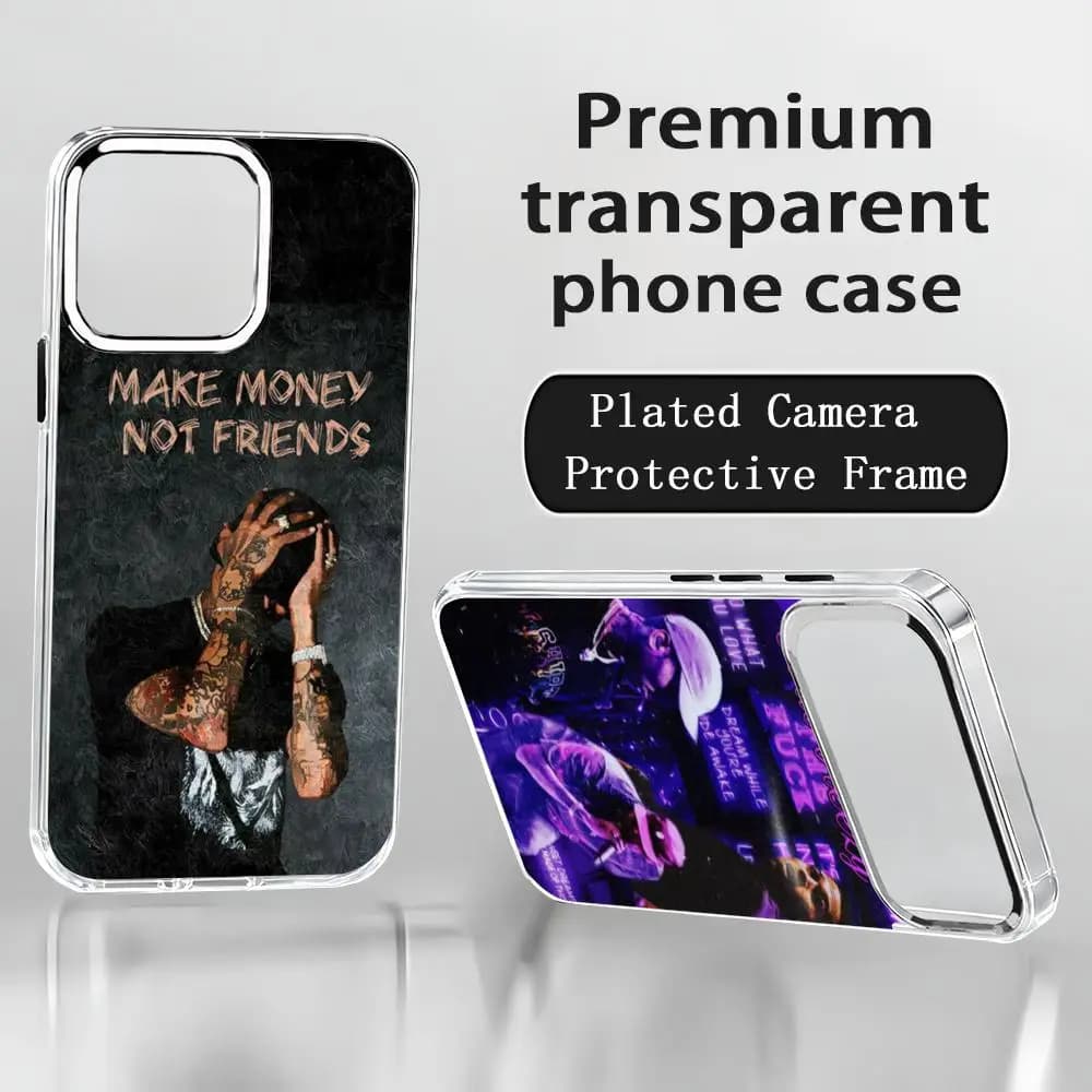 A-Chris Brown Rapper Breezy Phone Case For iPhone17 air 16 15 14 13 12 11 Pro Max Plus Chrome Button Camera Ring Transparent