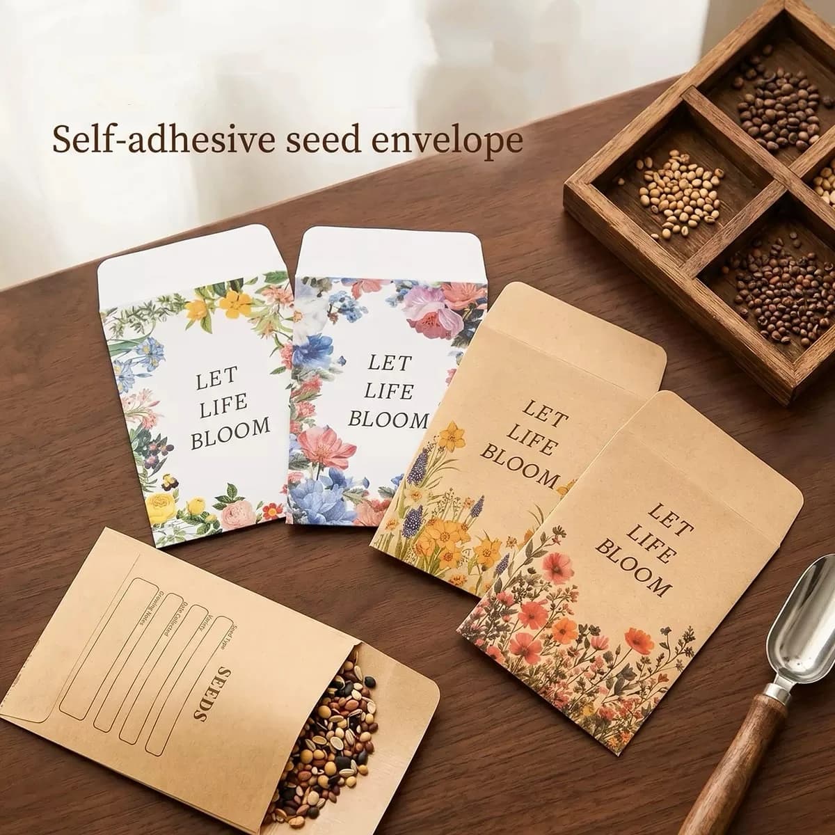 200pcs kraft Paper Seed Packets Self-adhesive Storage Seed Coin Bags Envelopes for Plant Flower Vegetable Collection