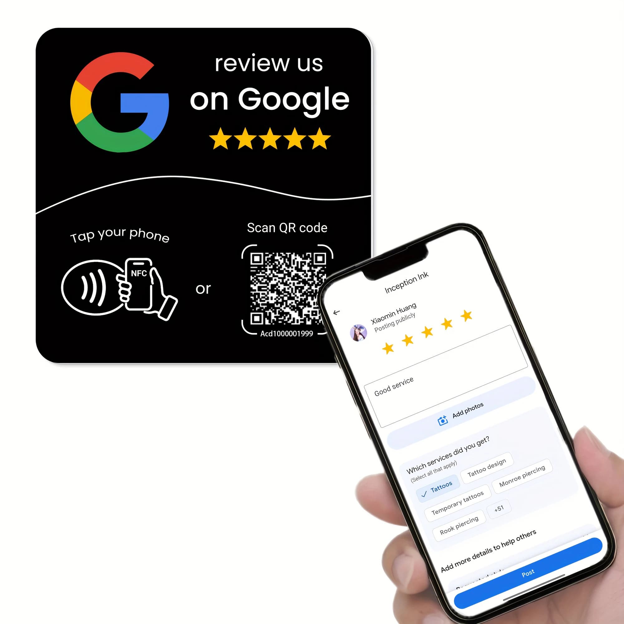 NFC 215 square programmable for Google Review Card NFC Station Table 13.56Mhz QR code editable Standing Card！！
