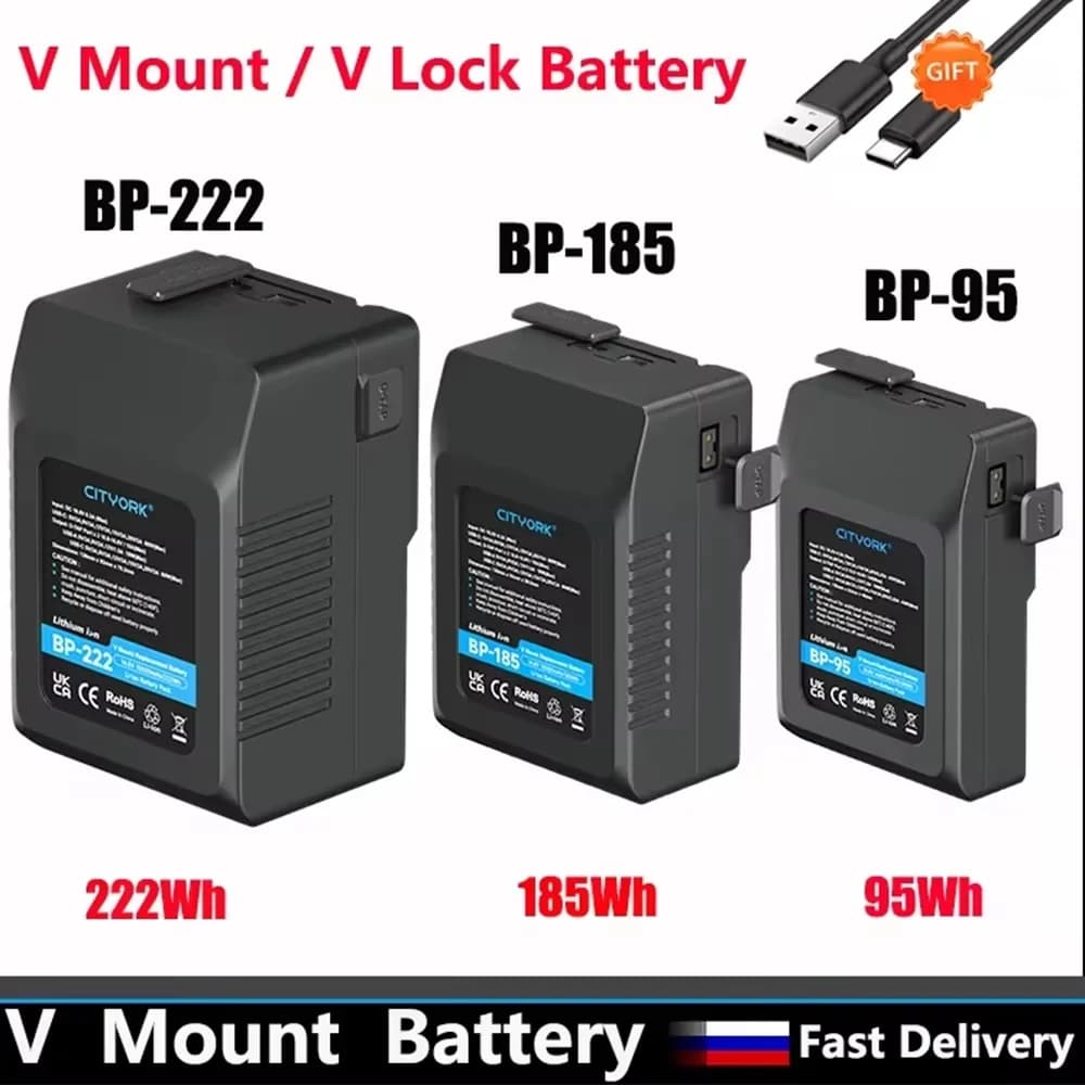 V-Lock lithium battery with V CITYORK BP95 BP185 BP222 connection for USB Type-C micro pocket batteries for laptop smartphone cameras