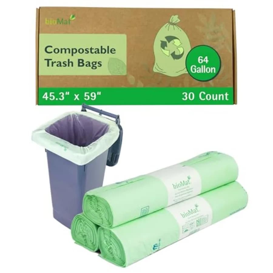 Sacchetti per rifiuti compostabili 6 pezzi, sacchi per rifiuti da cucina extra large con parte superiore piatta, certificati BPI, CMA e OK Compost HOME, conformi alle norme.