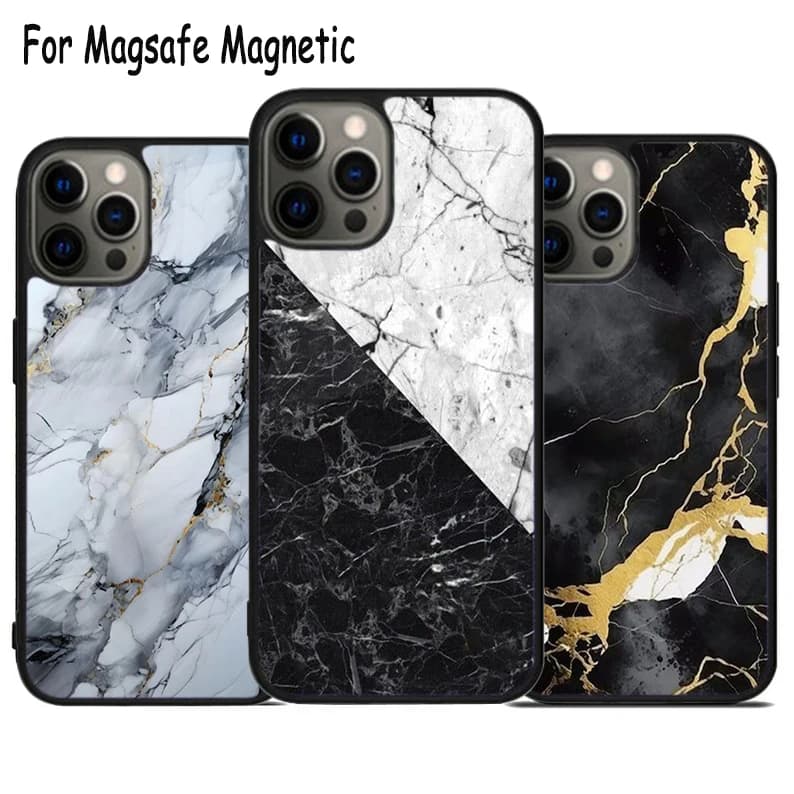 Custodia per telefono con ricarica wireless in marmo bianco nero per iPhone 17 Air 15 16 16e 14 13 11 12 Pro Max Plus Magsafe Cover per paraurti magnetico