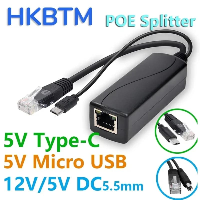 Splitter POE from 48V to 5V 12V with Micro USB, Type-C and Jack Barrel for Huawei Power, Hikvision, Bobcat, Raspberry Pi