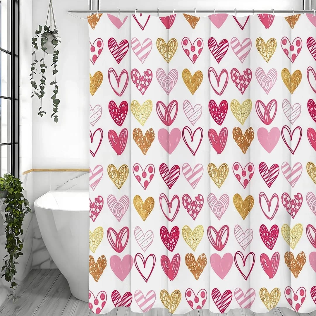 Tenda da doccia con amore dei cartoni animati di San Valentino, tenda da doccia decorativa per il bagno, tenda da doccia impermeabile con ganci