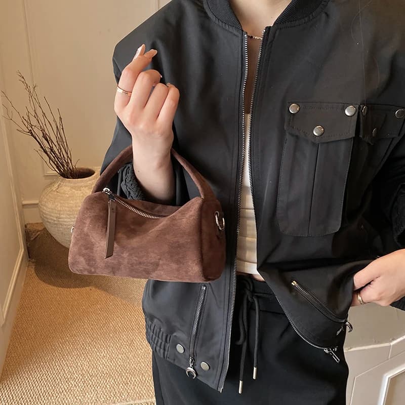 Suede Small Pillow Bag Trendy Crossbody Bag with Adjustable Strap Shoulder Bag for Women Work Shopping Travel