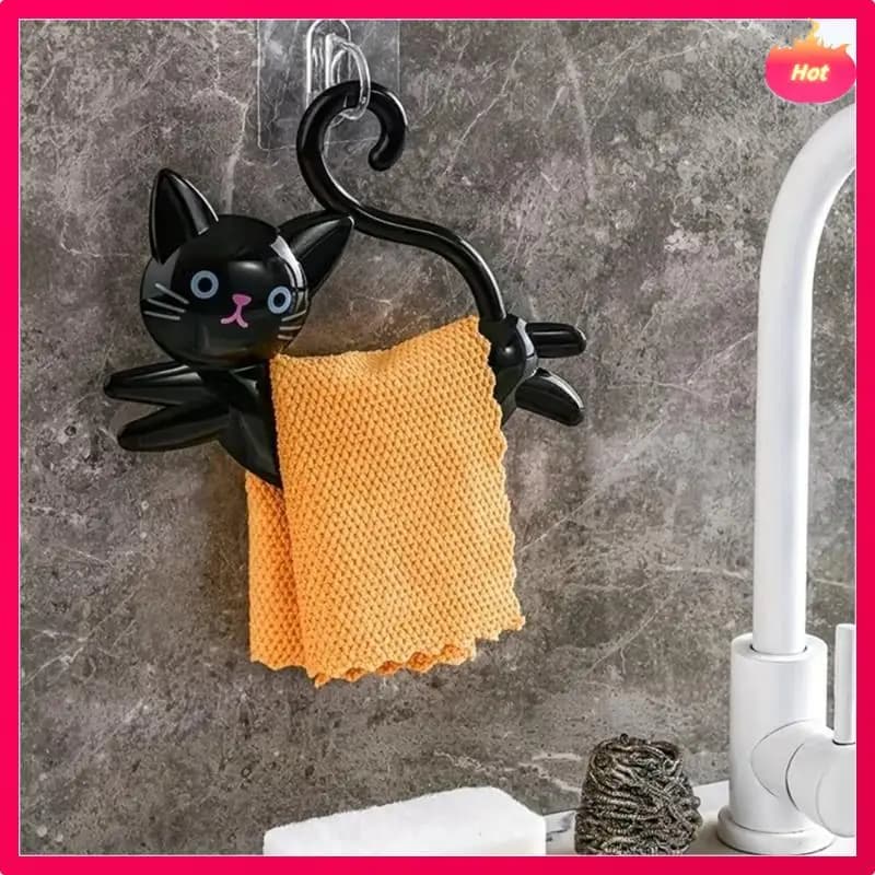 Nuovo portasciugamani a forma di gatto a parete, portasciugamani carino senza punzonatura, portasciugamani a forma di cartone animato dietro la porta