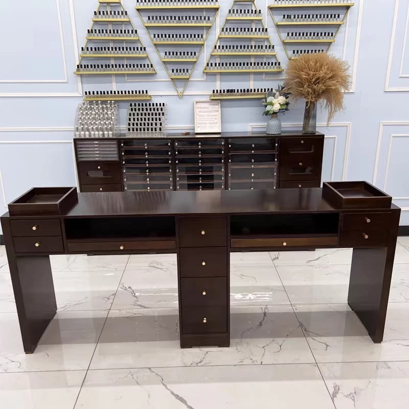 Scrivania per unghie di lusso leggera in legno Impermeabile Design moderno Organizzatore Tavolo per manicure Salone Tavolo per unghie facile da pulire