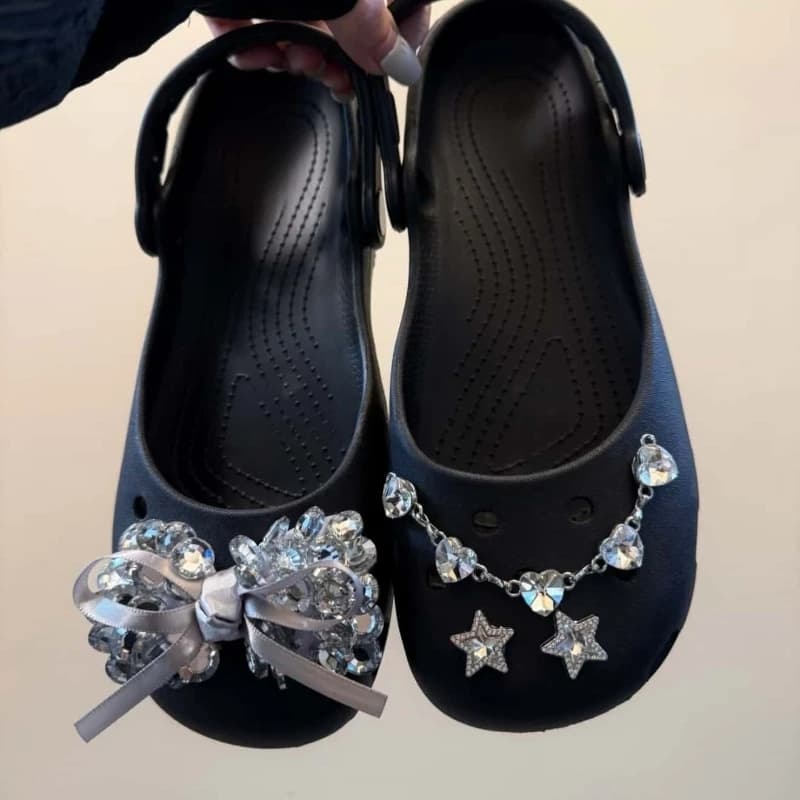 Nuovo Set di Charms per Scarpe a Forma di Farfalla con Diamanti, Decorazioni per Scarpe da Donna con Grande Fiocco Nero, Accessori Fai-da-Te per Scarpe da Balletto