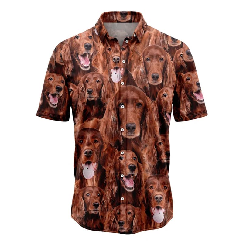 Camicie hawaiane con motivo setter rosso e bianco irlandese Camicie estive casual per cani carini Camicia stampata in 3D Camicette larghe per amanti dei cani da indossare ogni giorno