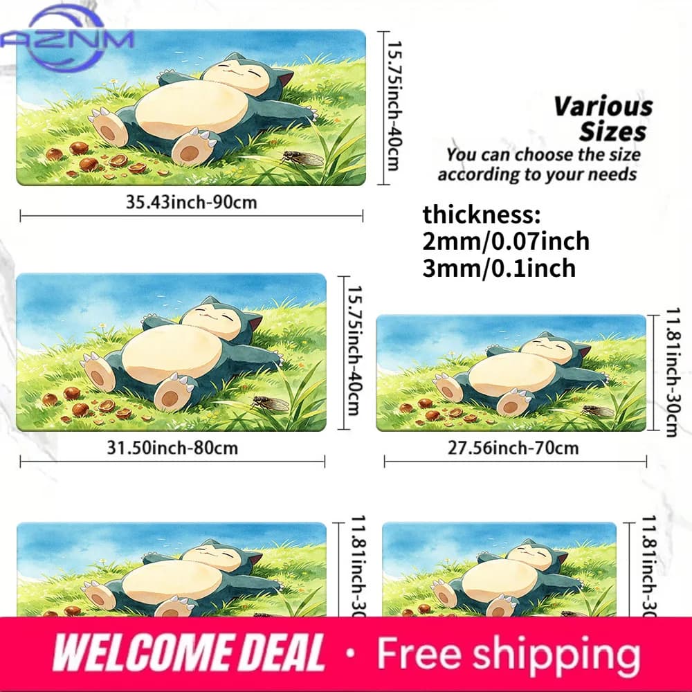 Snorlax Watercolor Sunny Grass TCG Playmat Non-Slip Gaming Mouse Pad