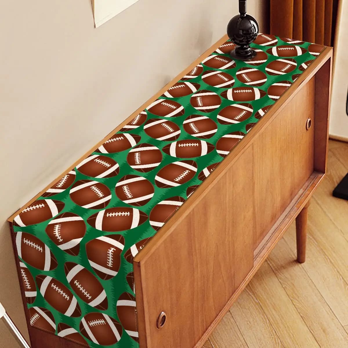 Football Theme Table Runner - Sports Birthday Party Decoration for Boys, Rustic Style Linen Centerpiece for American Football Match Days, for Home and Dining Room