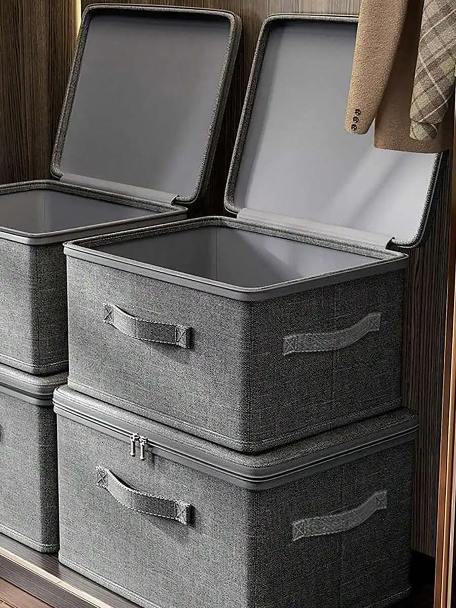 Storage Box With Zipper Cover, Storage Box With Handle, Foldable With Cover, Home Cube Basket, Wardrobe Clothes Storage Containe