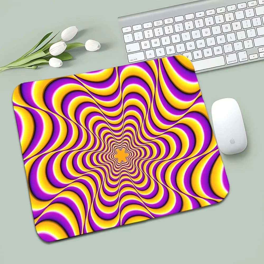 Tappetino per Mouse con Illusione Ottica Viola e Gialla, Antiscivolo, per Gaming e Setup PC