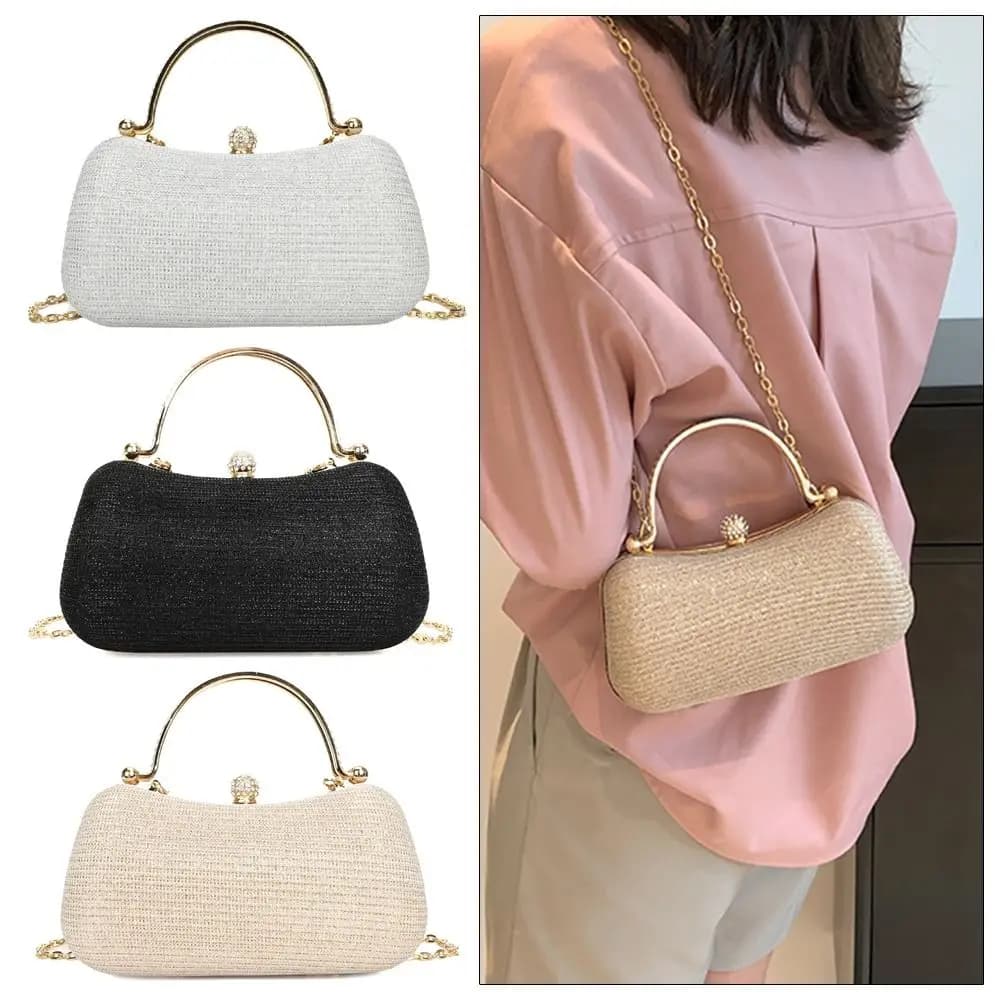 1Pc Pochette Evening bag Fashionable shoulder bag Women's bags Chain bag with embossed rhinestones for wedding party