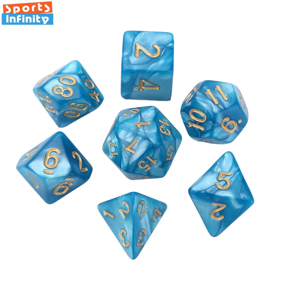 7 pezzi Set colore oro blu gioco da tavolo poliedrico numero digitale dadi per DND TRPG RPG D20 D12 D10 D8 D6 D4 kit dadi da gioco da tavolo