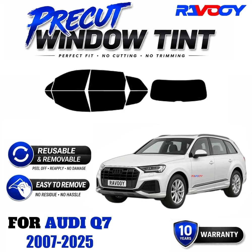 RAVOOY Precut Window Tint, Reusable Removable EPU Film, Custom Fit for Audi Q7 2007-2025, UV Heat Protection