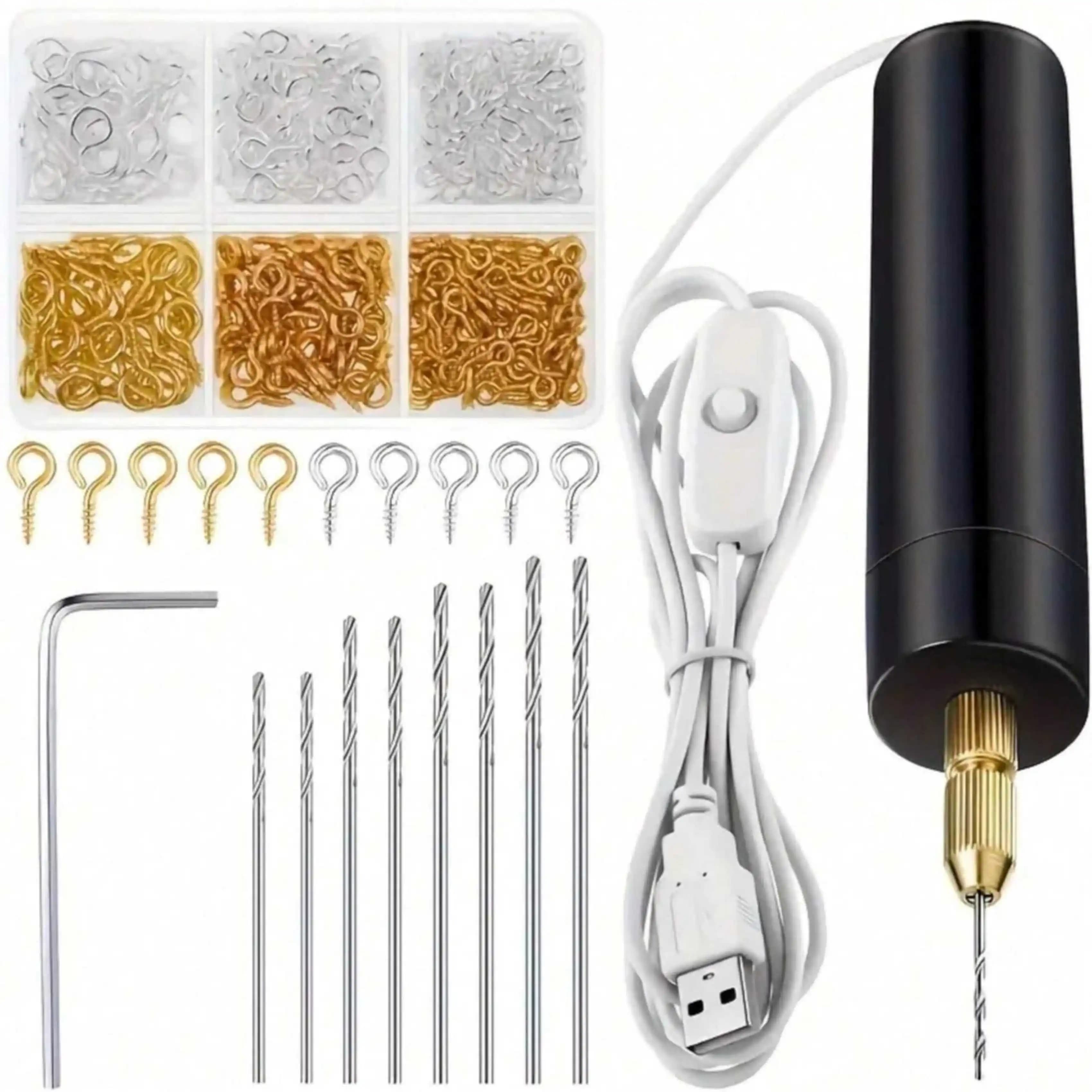【Mini Electric Drill Set】10Pcs/110Pcs/410Pcs Usb-Powered Mini Electric Drill Set with Drill Bits, Electric Mini Drill with Wrench, Hex Shank Vise, Resin Casting Mold, DIY Keychain, Craft Making, for Resin, Plastic, Wood, Polymer Clay, Jewelry, Keychain Pendant Making Three Different Combinations to Meet Your Different Needs
