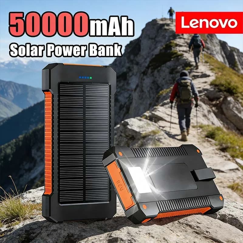 Lenovo Solar Power Bank Caricabatterie portatile Poverbank Caricabatterie esterno Luce forte Luce LDE per tutti gli smartphone