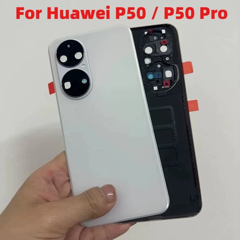Glass Battery Back Cover For Huawei P50 Pro Housing Door Rear Case Mobile Lid with Camera Frame Lens + Adhesive Shell