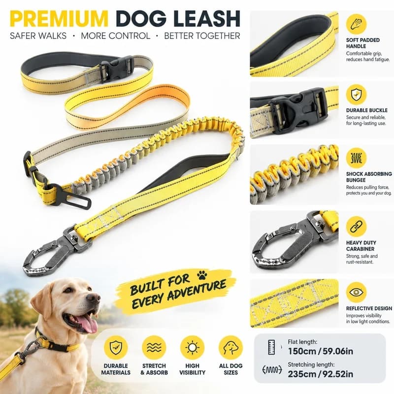 Hands-Free Dog Leash for Running, Crossbody Pet Lead with Anti-Pull Design, Adjustable Walking Strap for Jogging Hiking Outdoor