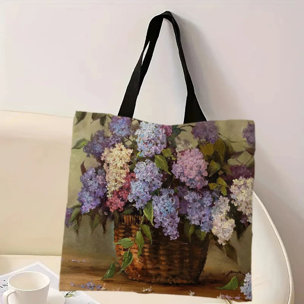 Borsa tote con stampa floreale Borsa riutilizzabile alla moda Borsa a tracolla multifunzionale Borsa per la spesa stampata per donna 40x40 cm