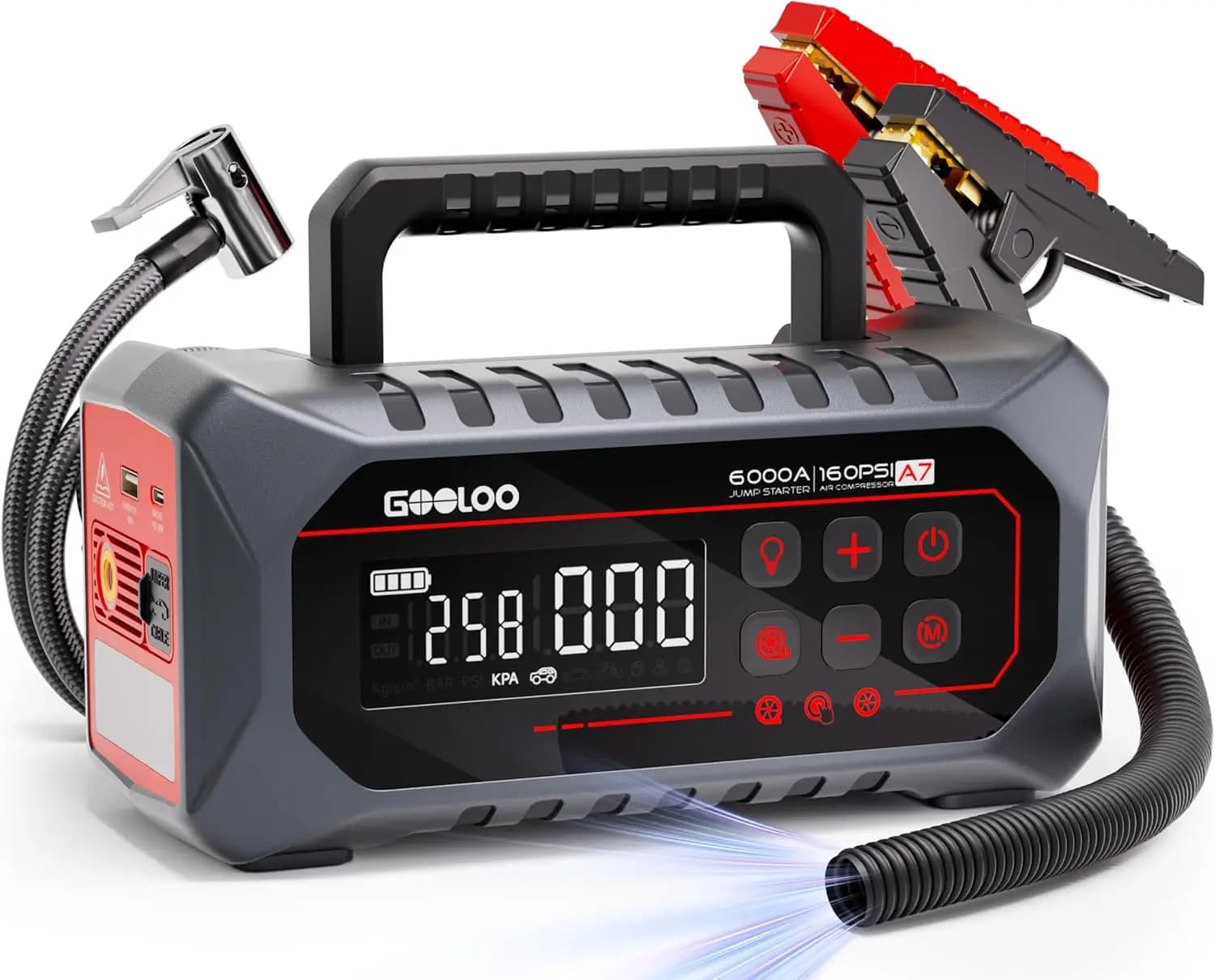 Avviatore di emergenza per auto 6000A 12V con compressore d'aria 160PSI, pacchetto booster portatile per tutti i veicoli diesel a gas e 10 litri