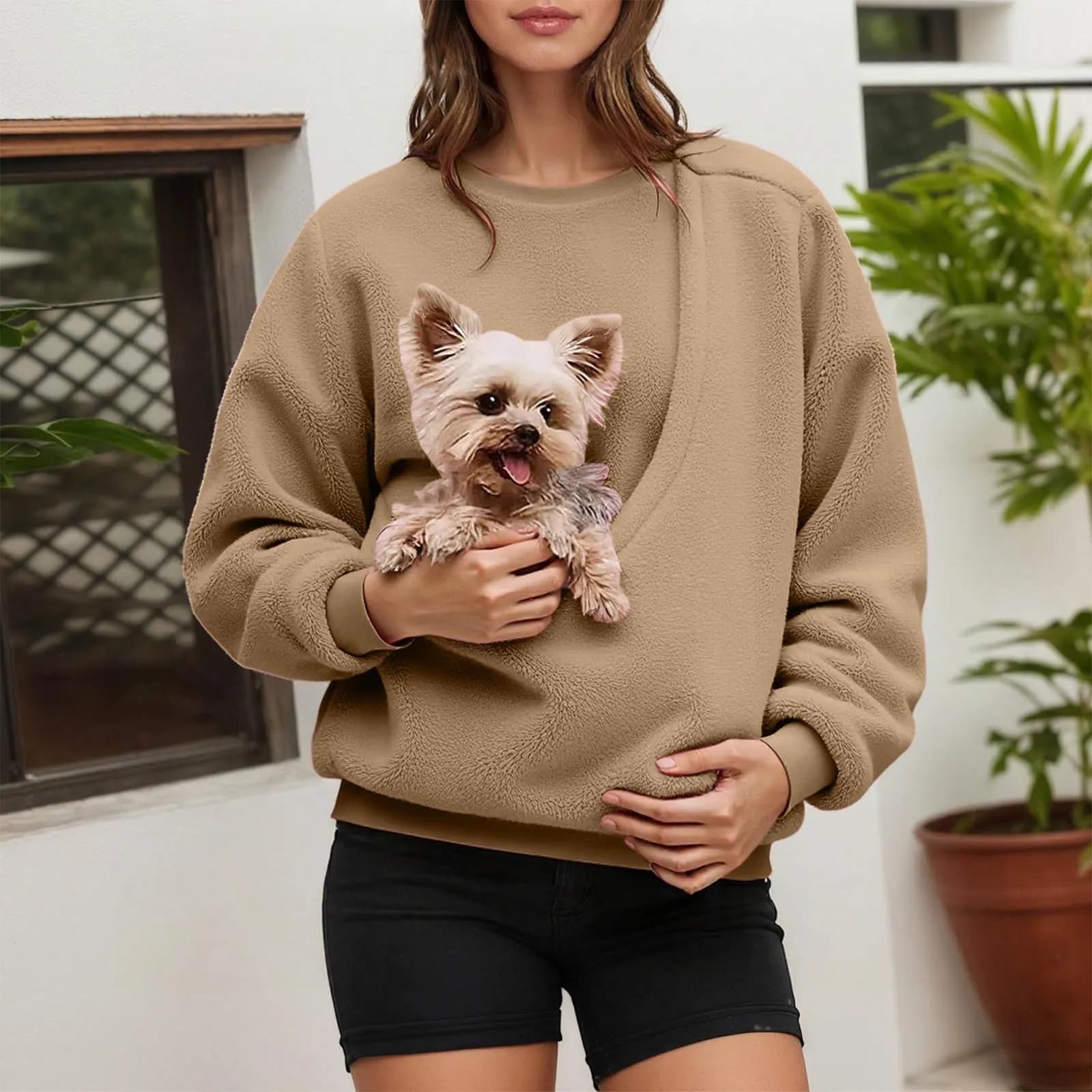 Felpa Unisex per Trasporto Animali Domestici, Casual in Tessuto Pile, Pullover Comodo a Maniche Lunghe, Maglietta Coordinata per Coppie con Tasca per Animali, Collo Tondo