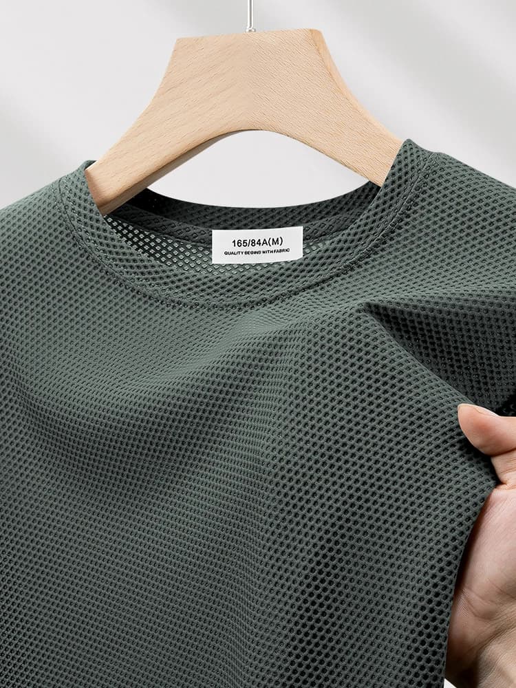 Ice Silk Cool Feeling Breathable Mesh Short Sleeve T-Shirt Men's Summer New Quick Dry Sport Half Sleeve Top Thin Model