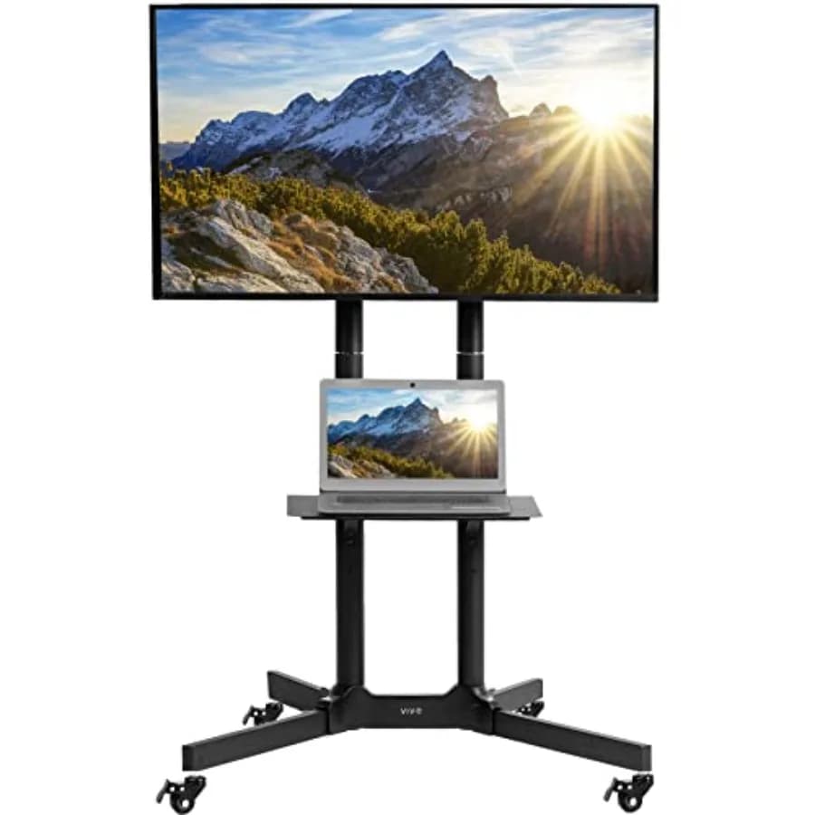 Carrello TV mobile per schermi da 32 a 83 pollici fino a 110 libbre, LCD LED OLED 4K Smart, pannelli piatti e curvi, supporto mobile con porta laptop D