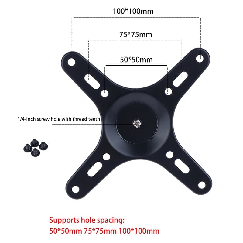 B*1Set Portable Monitor Mounting Bracket Plate VESA 1/4 Inch Screw Hole To 100x100MM 75x75MM M4 Screw Set Wall Mount Holder