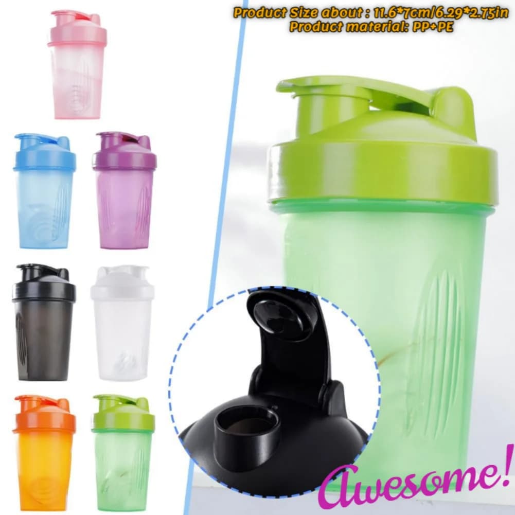 NEW 400 ml shaker bottles sports water cups bottle for milk protein mixer powder fitness gym shaker cup for outdoor portable plastic beverages