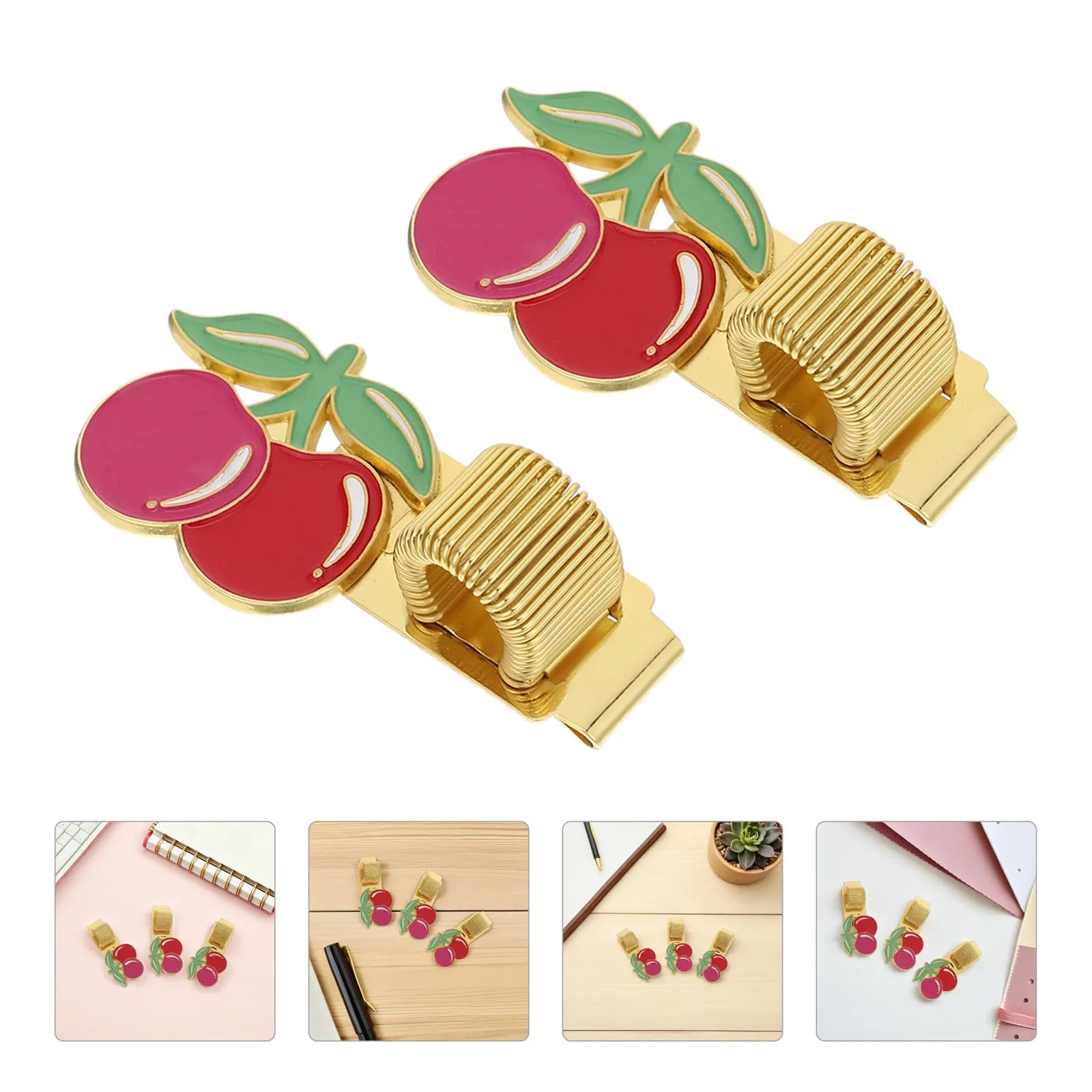 Clip per penna in metallo con design a ciliegia, 3 pezzi, con molla, regolabile, per agenda, quaderno, diario, matita portatile