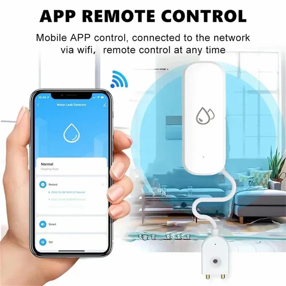 Sensore d'Acqua WiFi Tuya, Allarme Rilevatore di Perdite, Controllo Remoto tramite App, Protezione di Sicurezza per Casa Intelligente