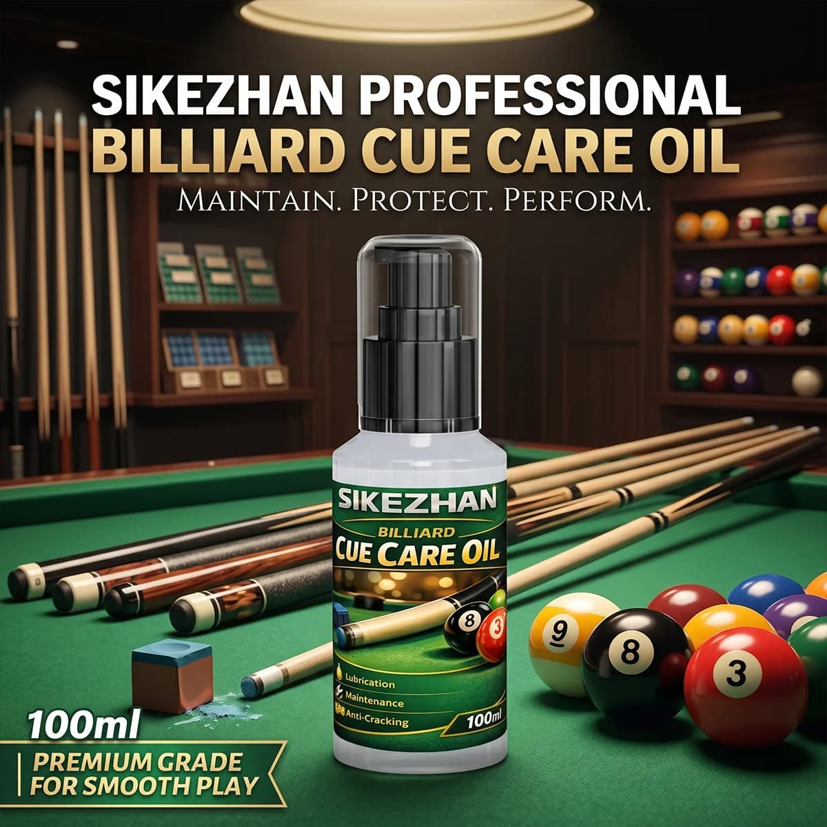 SIKEZHAN Olio Professionale per Stecche da Biliardo - Lubrificante Anti-Crepa per Fusto e Condizionatore per Legno per Stecche da Snooker e Pool