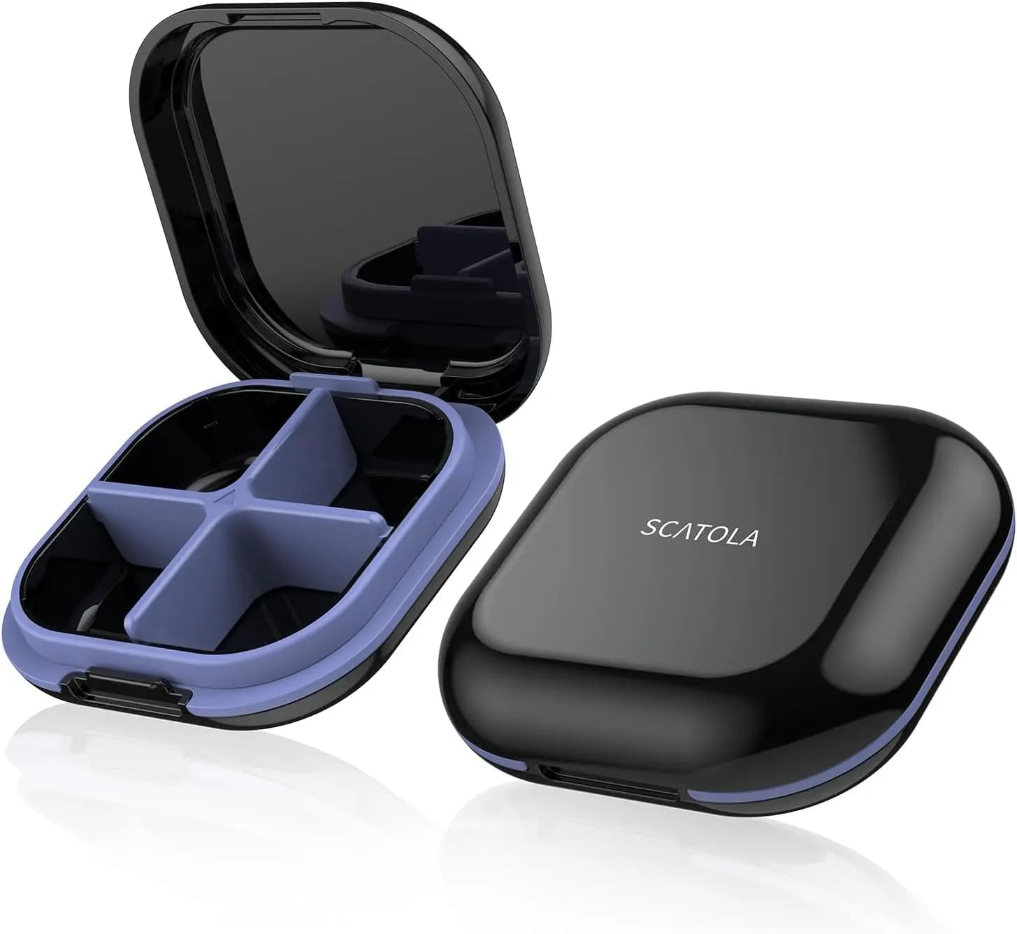 Organizer Laptop for Daily Pills with 4 Parts, Compact Travel Case for Vitamins and Supplements