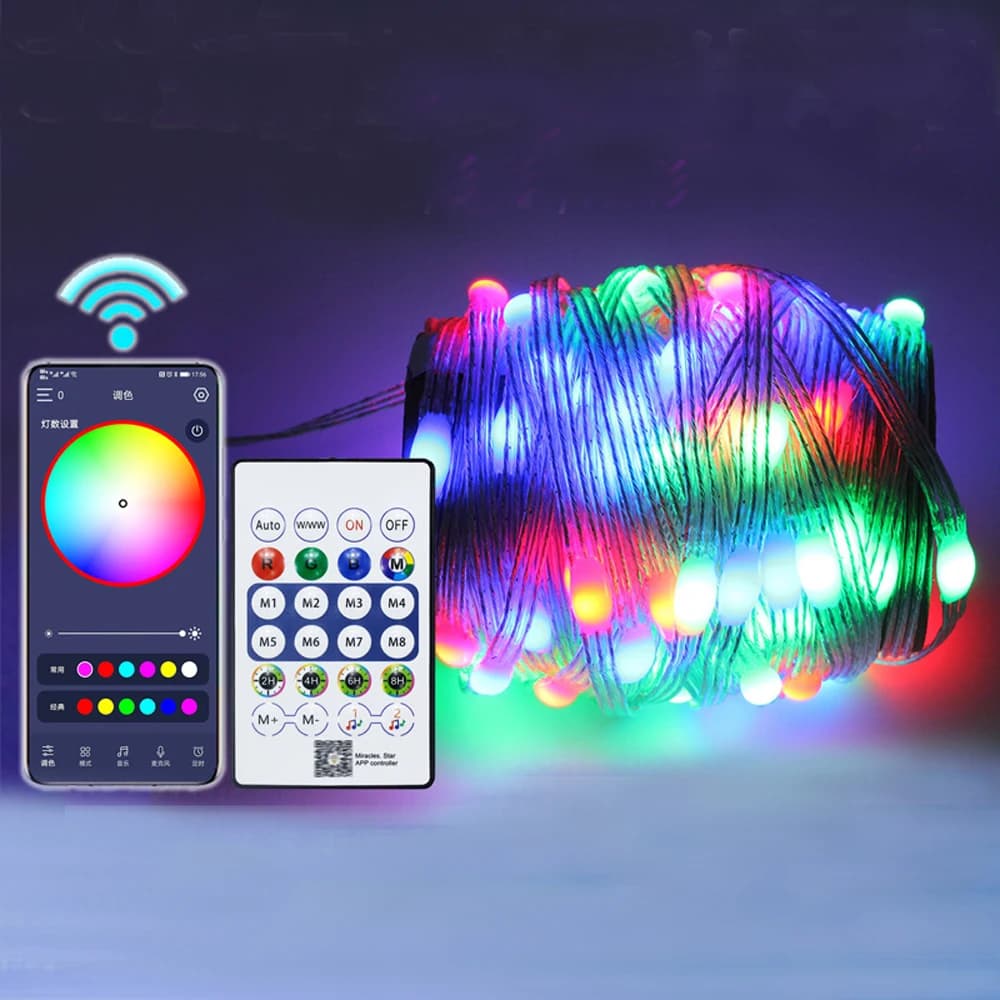 5V USB 10M 100LEDs Colorful LED Light Voice Controlled Bluetooth APP Mobile Control with Remote Control Camping Christmas Light