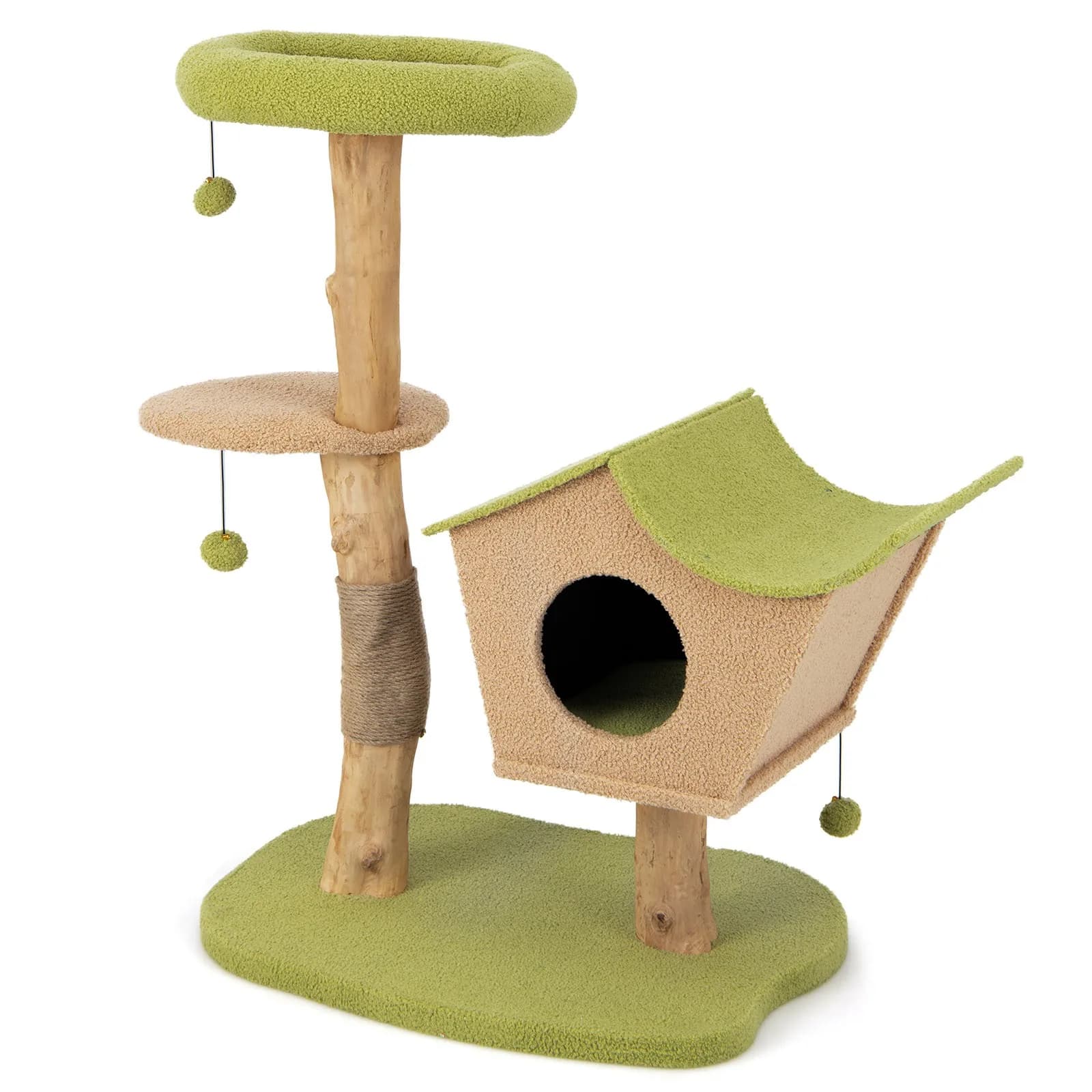 Albero per gatti da 43 pollici con cuccia imbottita, piattaforma per saltare e palline per gatti da interno