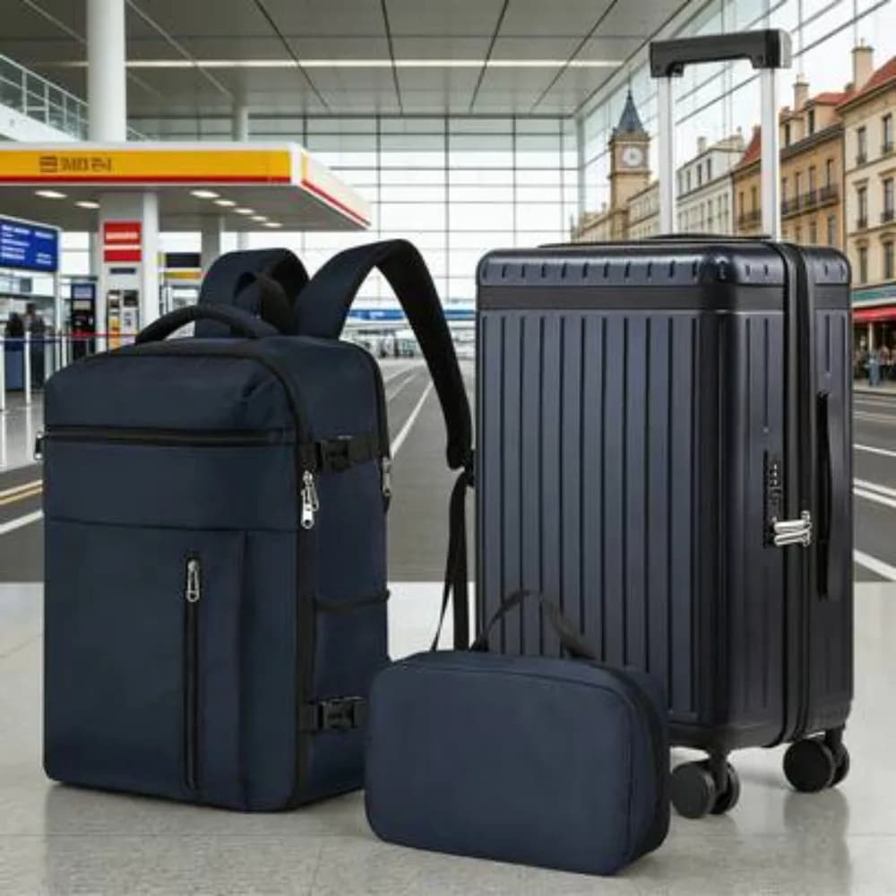 3 Piece 20 Inch Carry On Luggage Set Hard Shell Suitcase with Travel Backpack and Makeup Bag TSA Lock 360 Degree Spinner Wheels Lightweight Durable ABS PC Material Expandable Rolling Suitcase for Women Men Business Weekend Travel Fits Airline Overhead Bin
