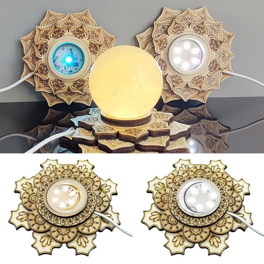 Staffa in legno a forma di loto supporto per sfera di cristallo LED 3D luce notturna Base per sfera di cristallo pietre naturali supporto per sfera decorazioni per la casa