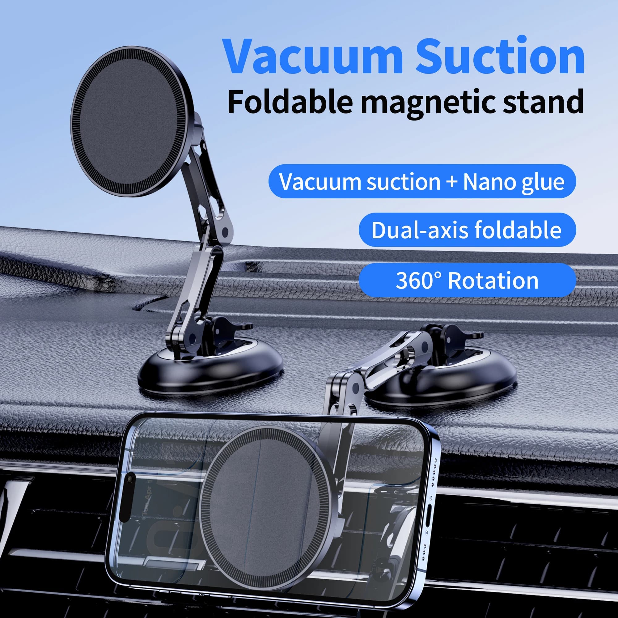 Supporto Magnetico per Telefono con Ventosa a Vuoto 360° ° Supporto Magnetico Universale per Telefono Auto con Rotazione Regolabile