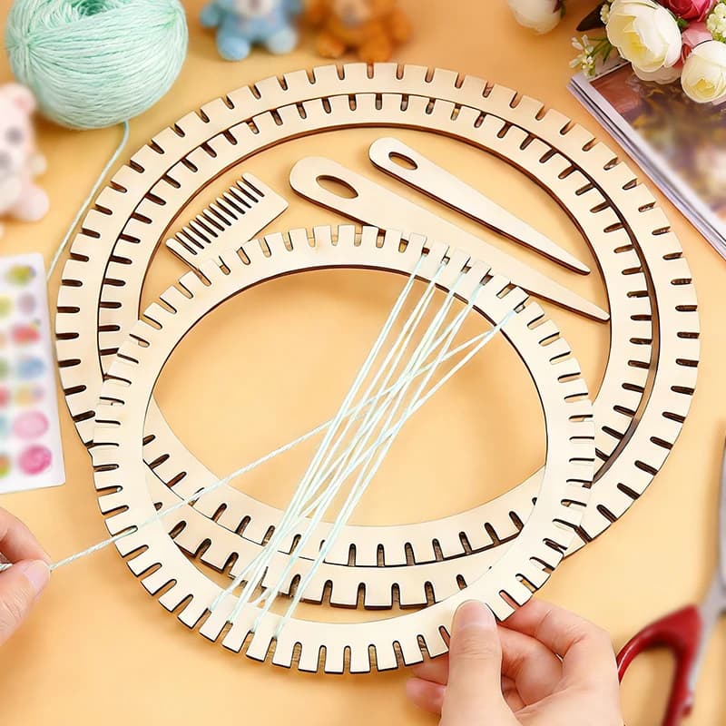 YOMDID 6pcs Wooden Circular Gear Weaving Craft DIY Round Loom Kit Handcrafted Weaving Tool Set Ideal for Beginners