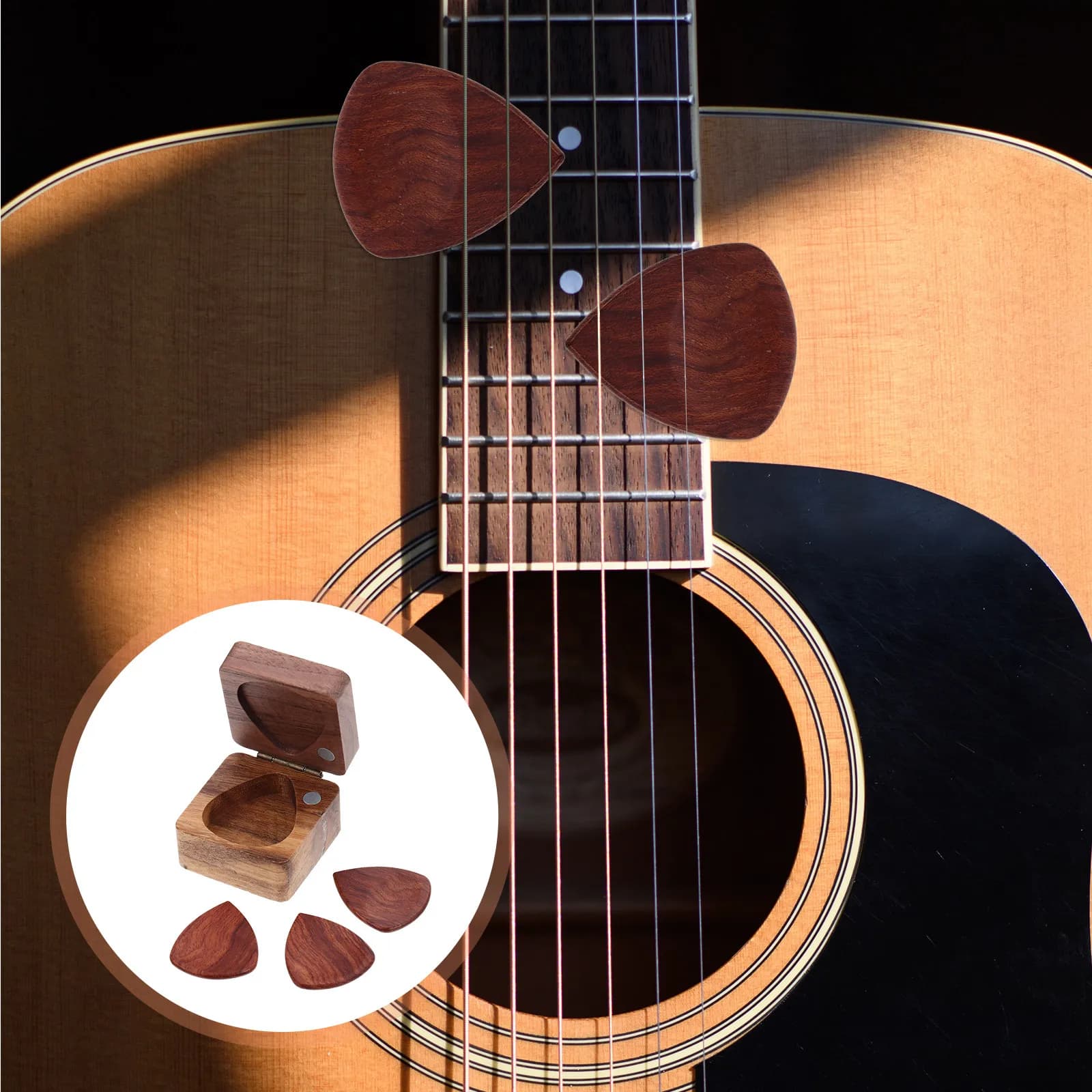 1Set Wooden Guitar Picks Durable Thick Electric Folk Guitar Accessories Kit Musical Instrument Parts Ukulele Picks
