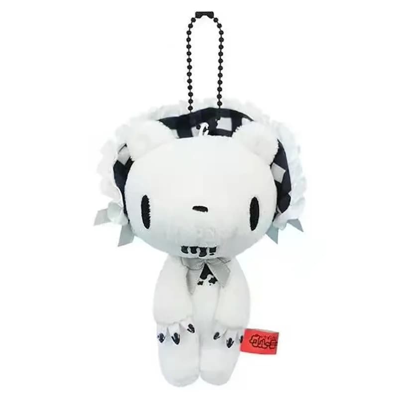 Anime character 12CM kawaii pink Bear Plush Toy Keychains Japanese Cute Stuffed Animal Lace Trim Pink Bear Plushie Doll Bag