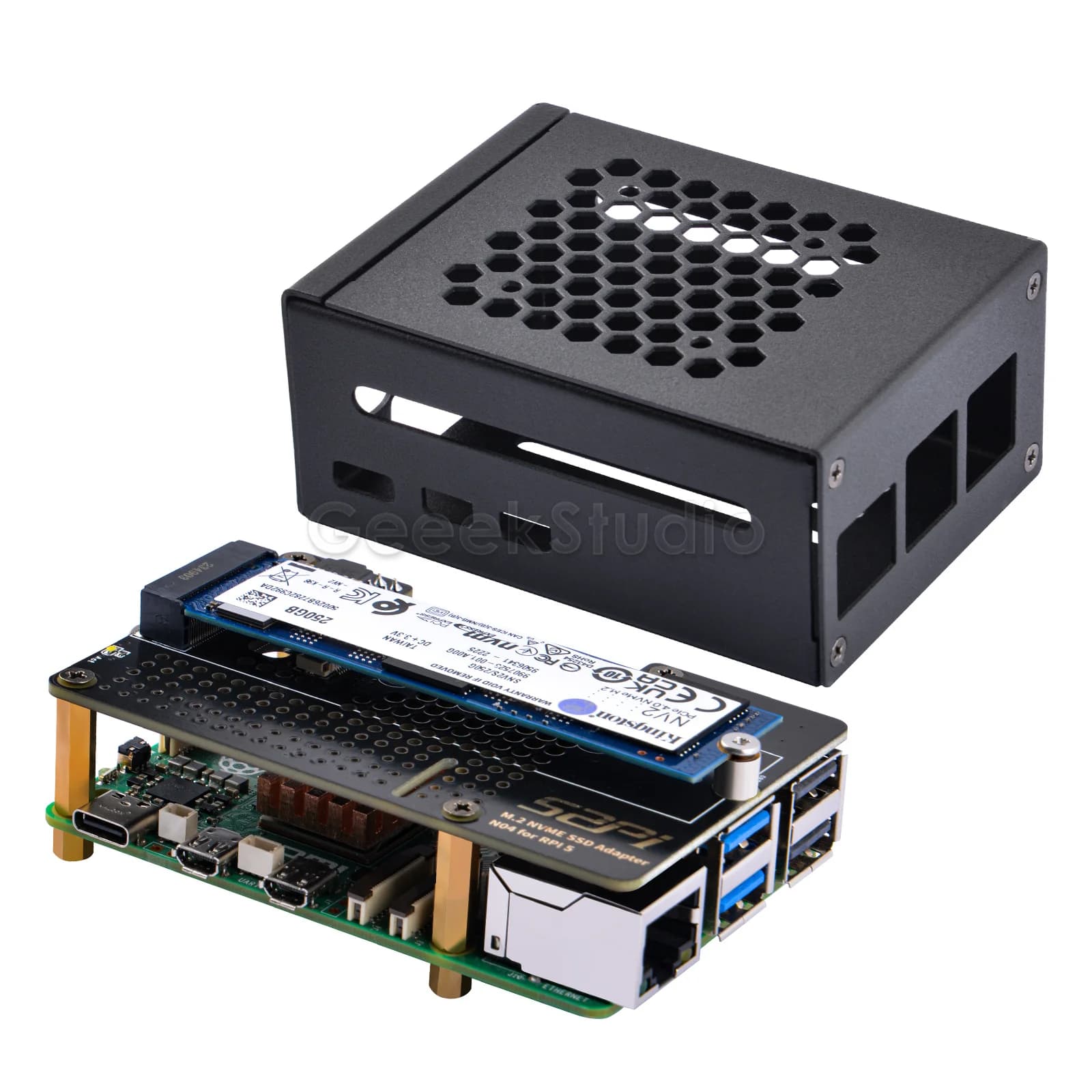 N04 M.2 2280 PCIe a NVMe Top with Metal Case Cooling Fan for Raspberry Pi 5 Support N04/N05/ X1001/X1000