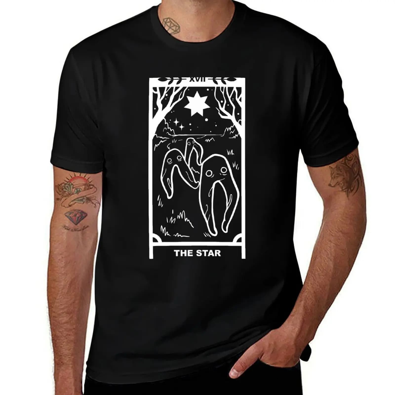 Fresno Nightcrawlers x The Star Tarot Card - White Lines T-Shirt Basic Solid Color Casual Tee Shirt